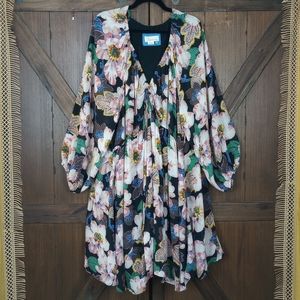 Anthropologie Tiered V-neck Tunic Dress floral floaty dress 3x